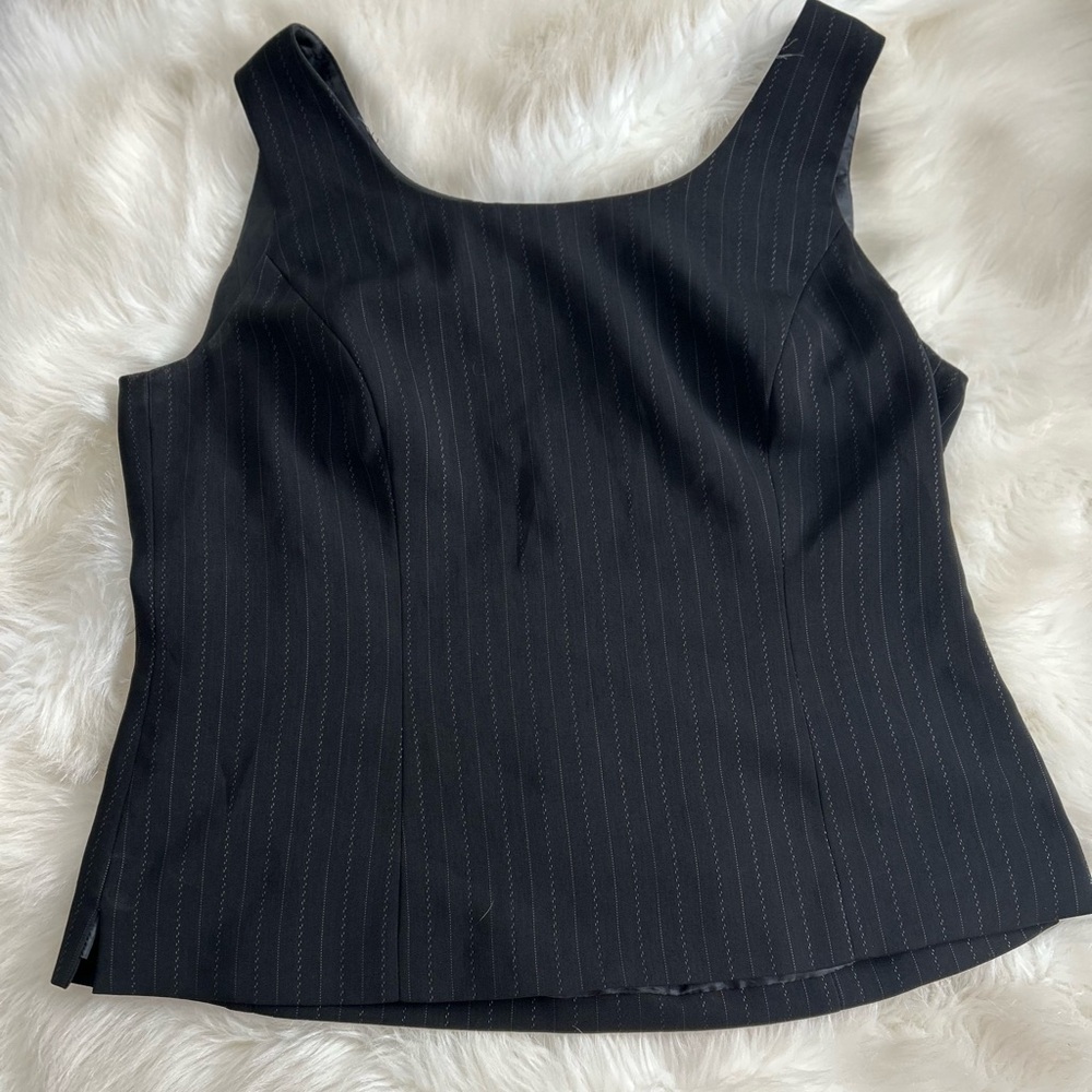 Kasper Black Pinstripe Sleeveless Shell Top